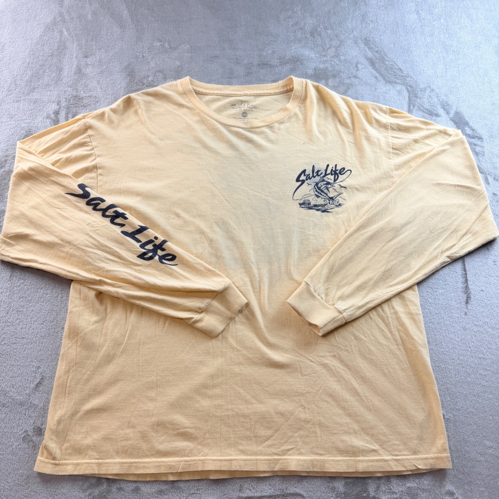 Salt Life One More Cast Men's Large Long Sleeve Graphic T-Shirt‎ Yellow